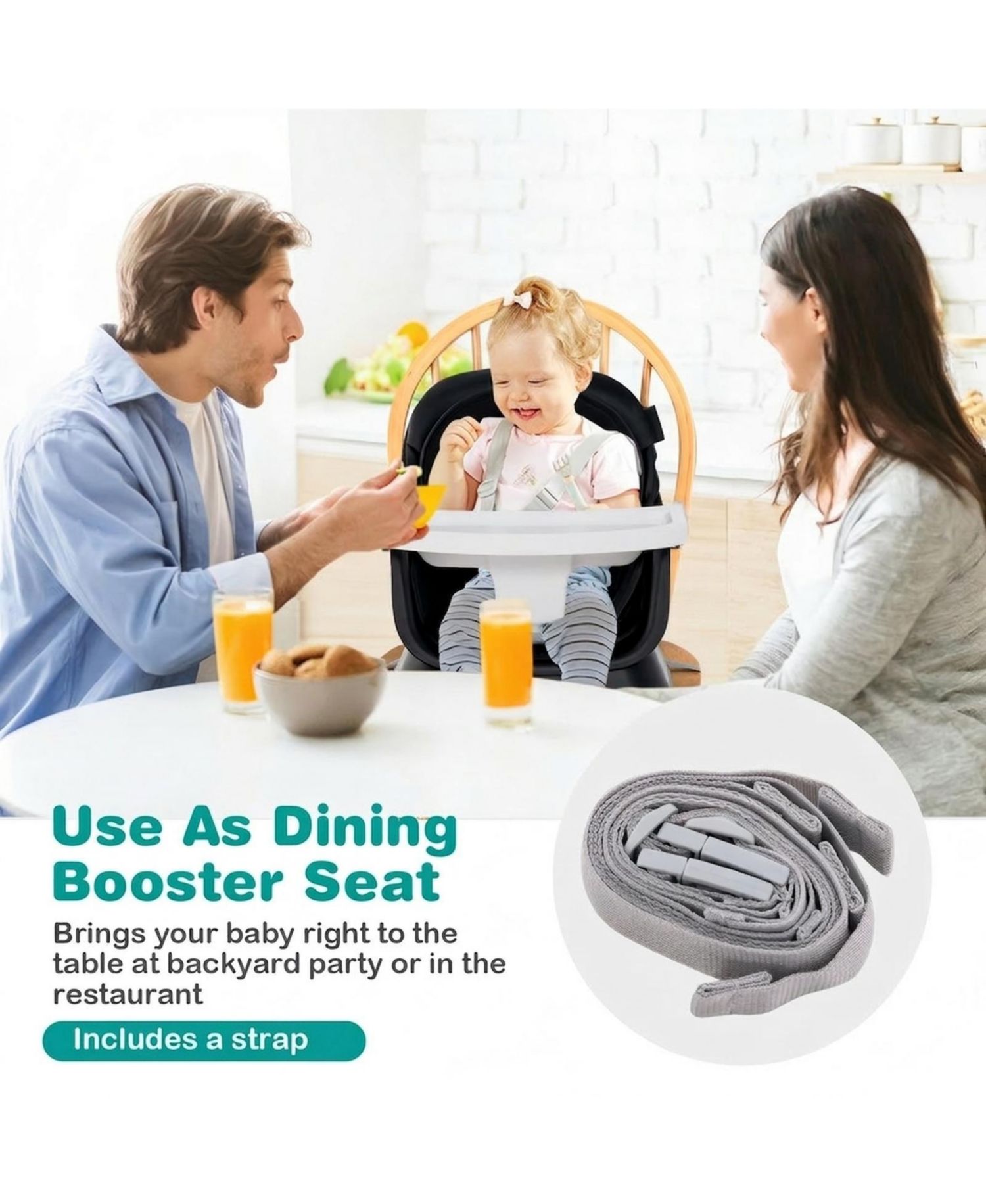 Baby Convertible 8-in-1 Baby Feeding Chair with Dual-Side Tabletop and Booster Seat