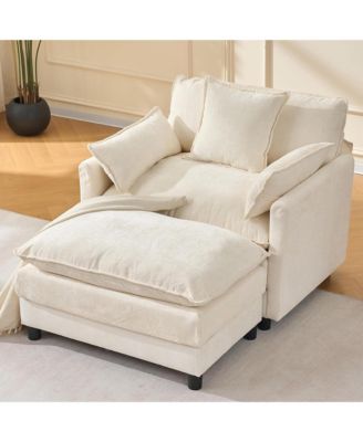 Oversized Armchair with Ottoman, 39.4" Modern Accent Chair, Chenille Upholstered Reading Chair, 350 lbs Capacity for Living Room