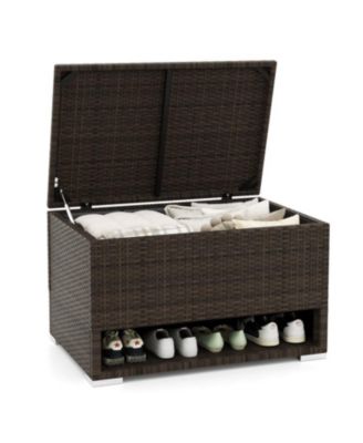 PE Rattan Storage Bin with Waterproof Liner for Patio Cushions