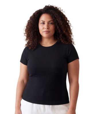 Plus Size Curvy Ribbed Knit Round Neck Top