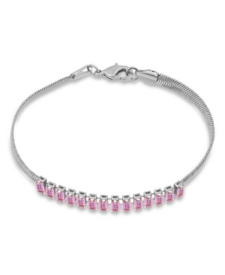 Herringbone 5 ct. t.w Blue Cubic Zirconia Baguette Stones on Herringbone Chain Tennis Bracelet