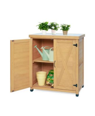 Potting Bench with Storage Cabinet and Metal Table Top for Outdoor Patio,Outdoor Work Station Table