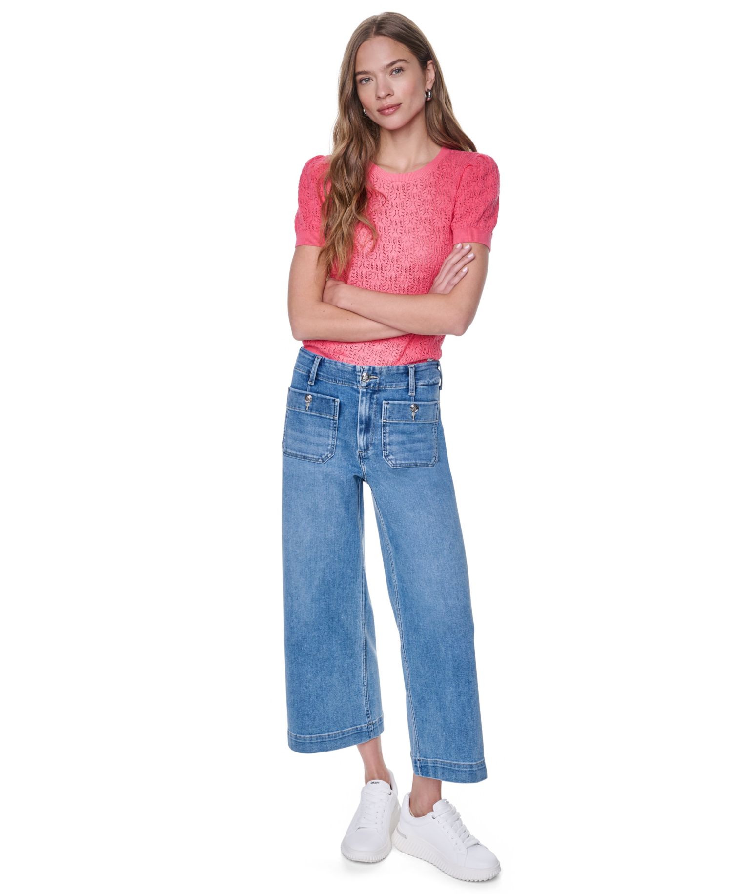 Petite High-Rise Patch-Pocket Wide Leg Jeans