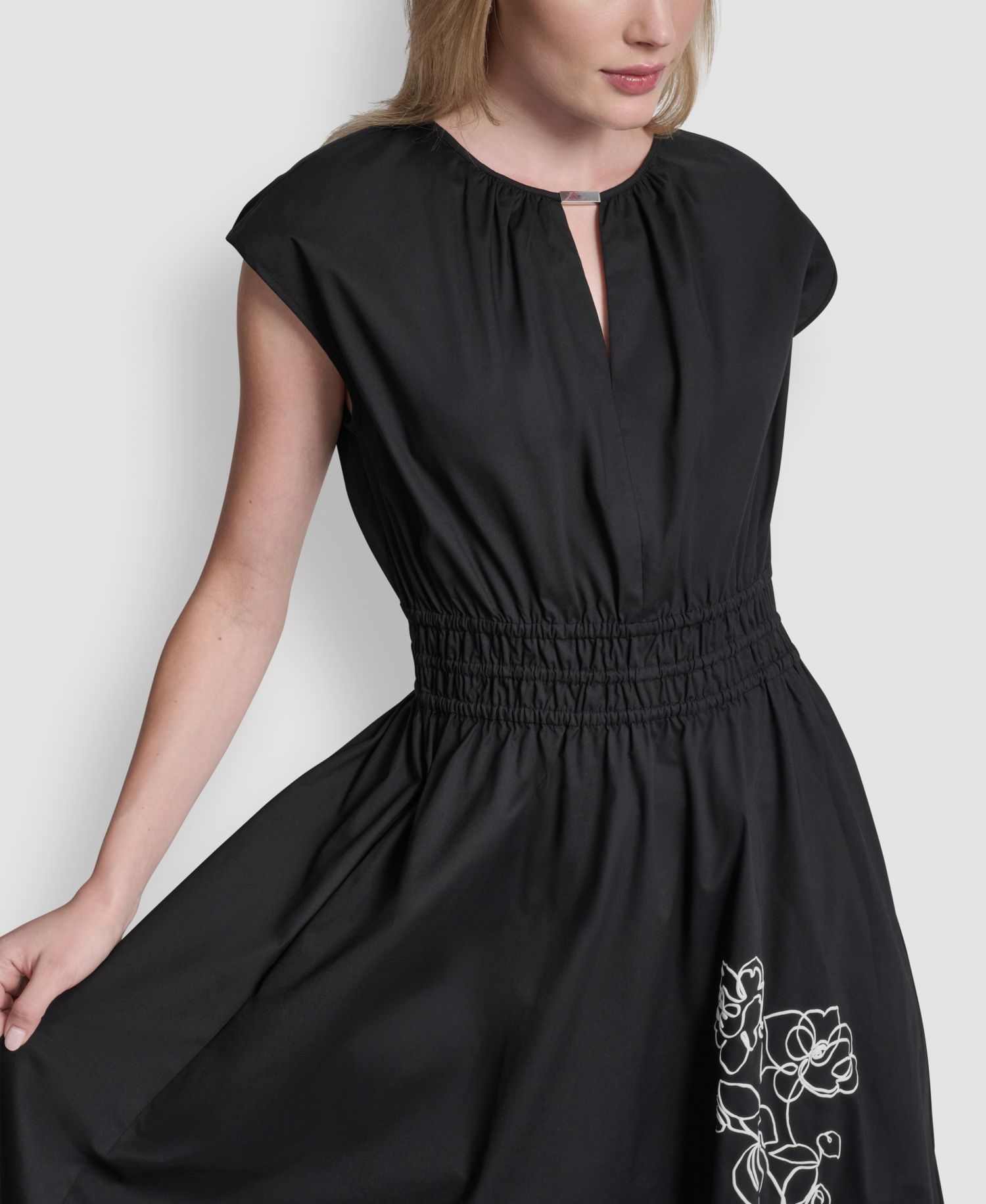 Women's Cap-Sleeve Jewel Neck Keyhole Midi Dress