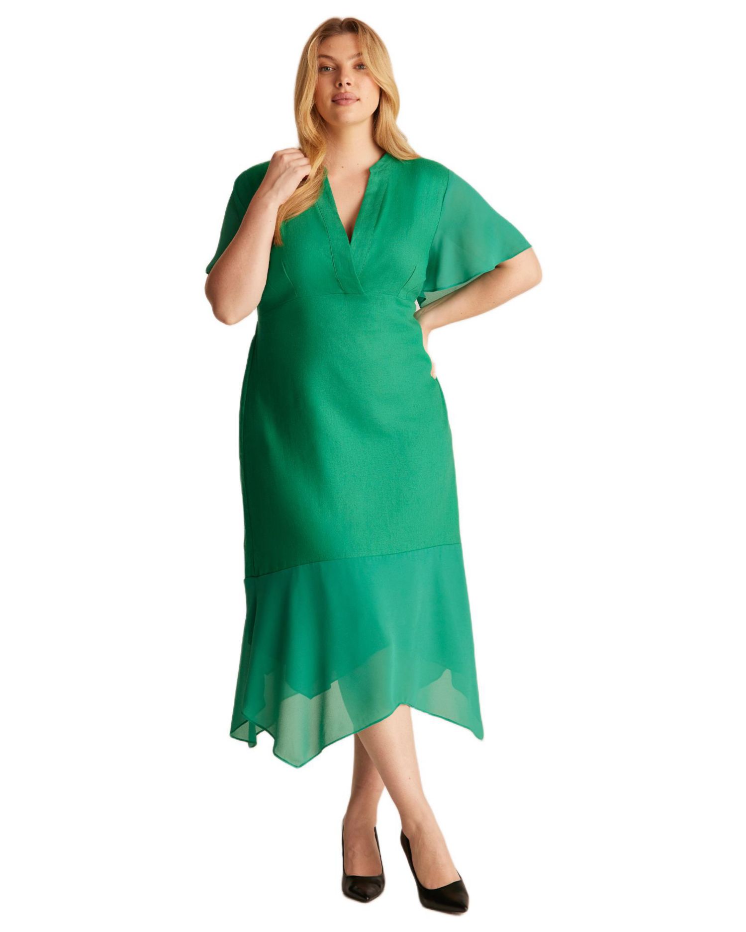 Women's Claudia Linen Contrast Trim V-neck Midi Dress