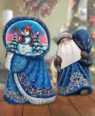 Woodcarved and Hand Painted Santa Snow Day Yuletide with Bag Figurine