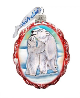 Santa Polar Bear Cubs Glass Ornament