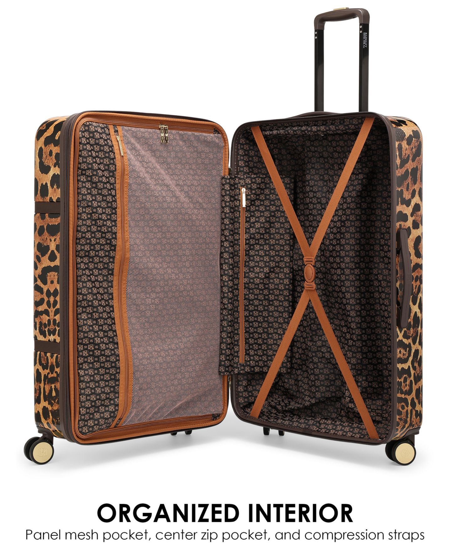 Чемодан Badgley Mischka Leopard Expandable Retro Large Checked Suitcase, цвет: Леопардовый — фото 2