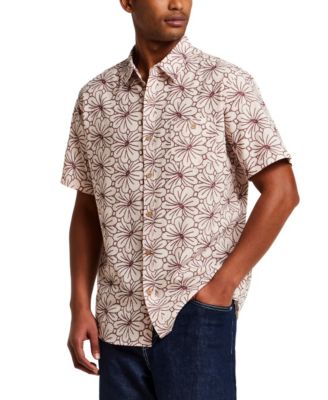 Men's Short-Sleeve Button Down 100% Cotton Print Shirt