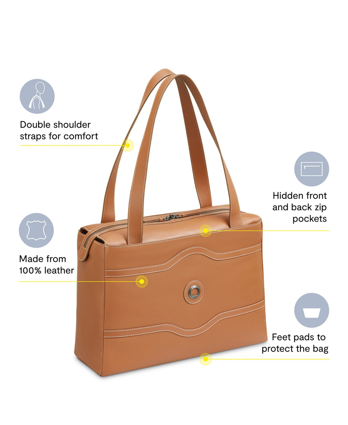 Сумка Delsey Paris Chatelet 16.25" Leather Tote, цвет: Коньячный — фото 2
