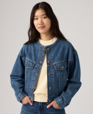 Women's Collarless Shrunken Trucker Jacket