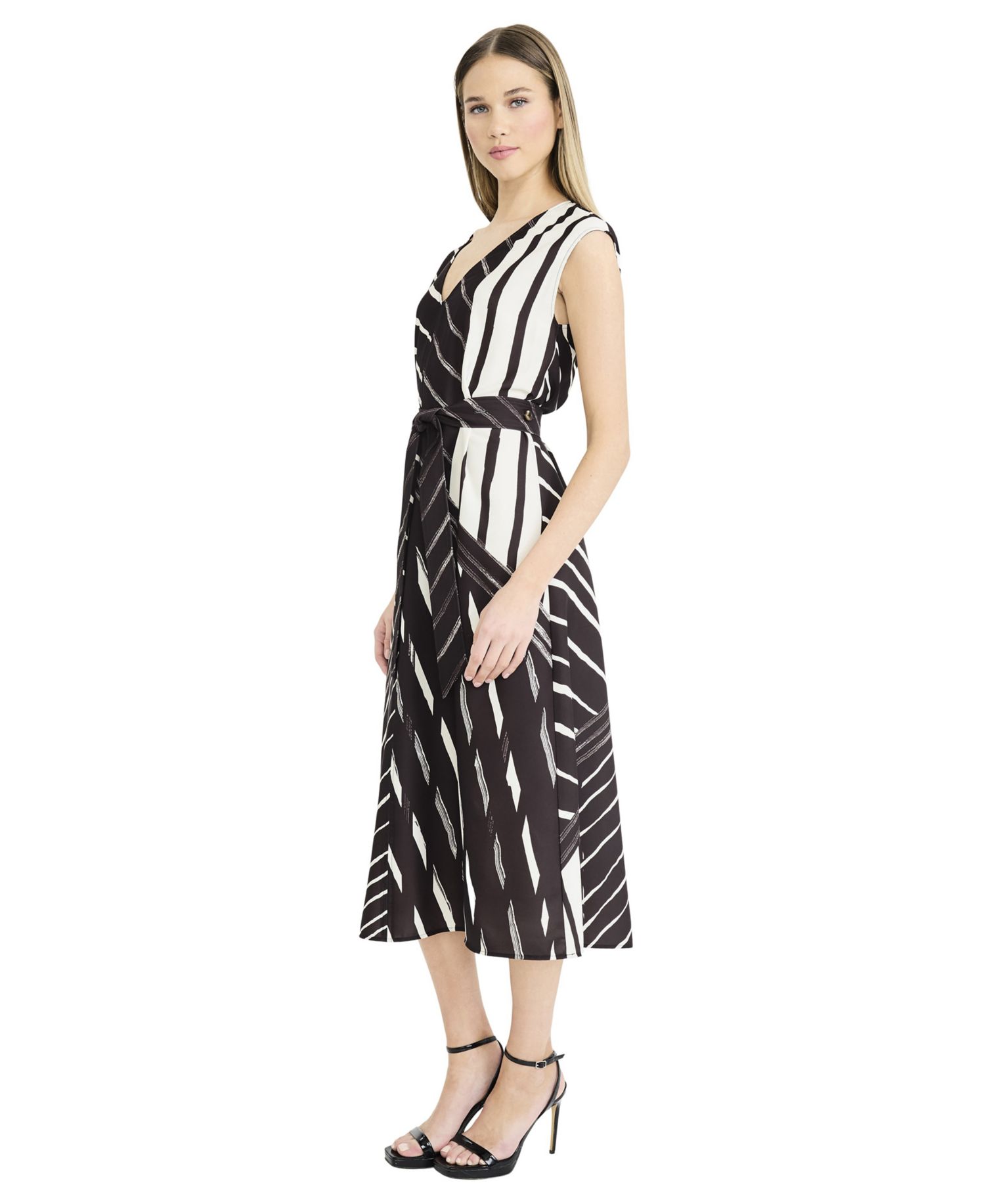 Women's Printed Sleeveless V-Neck Midi Dress