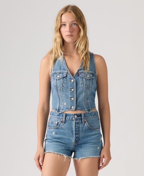 Женские жилеты Levi's Women's Embroidered Mainline V-Neck Cotton Racer Vest
