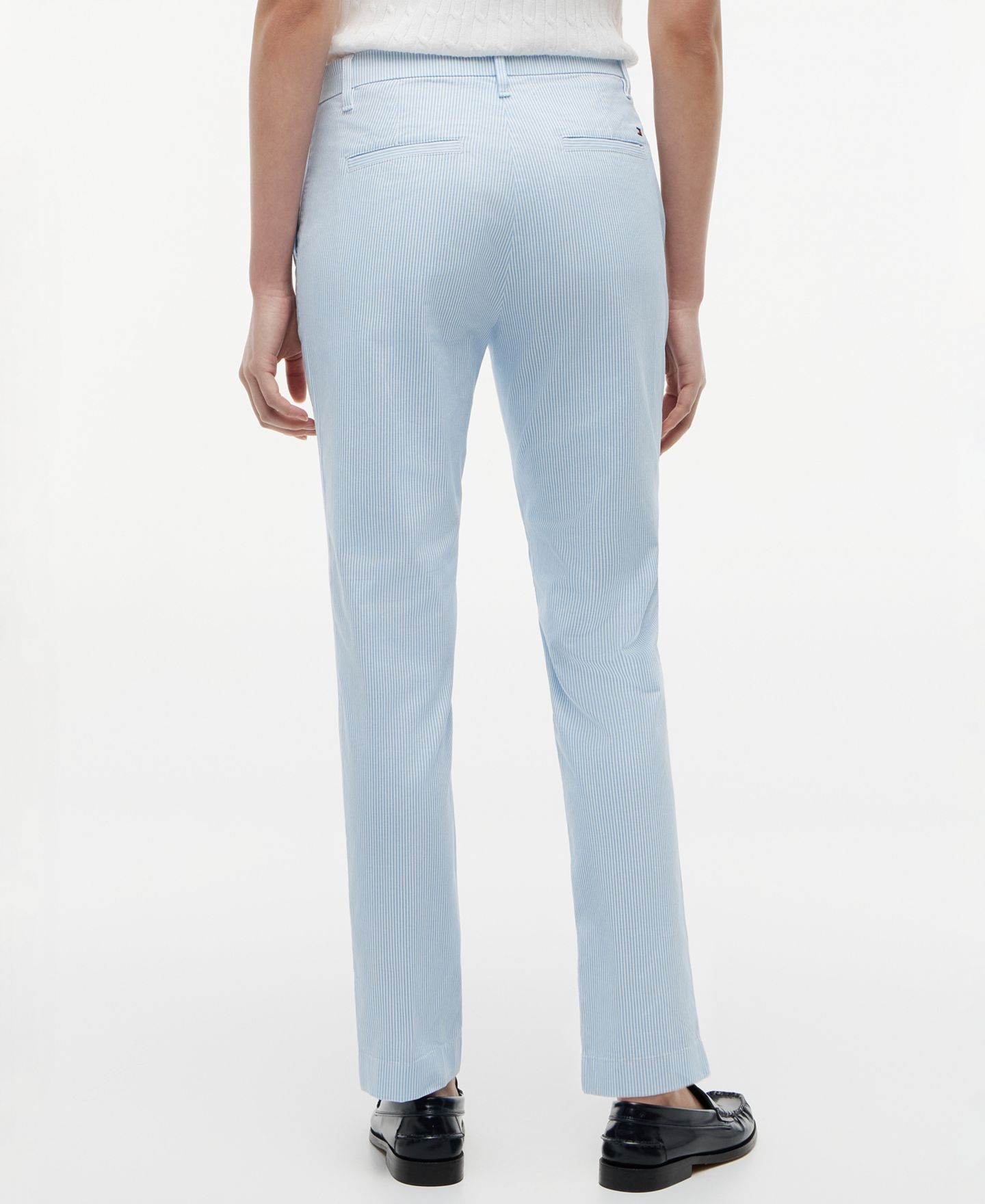 Женские брюки Tommy Hilfiger Twill-Slim Chino, цвет: Полосатый белый / Синий — фото 3
