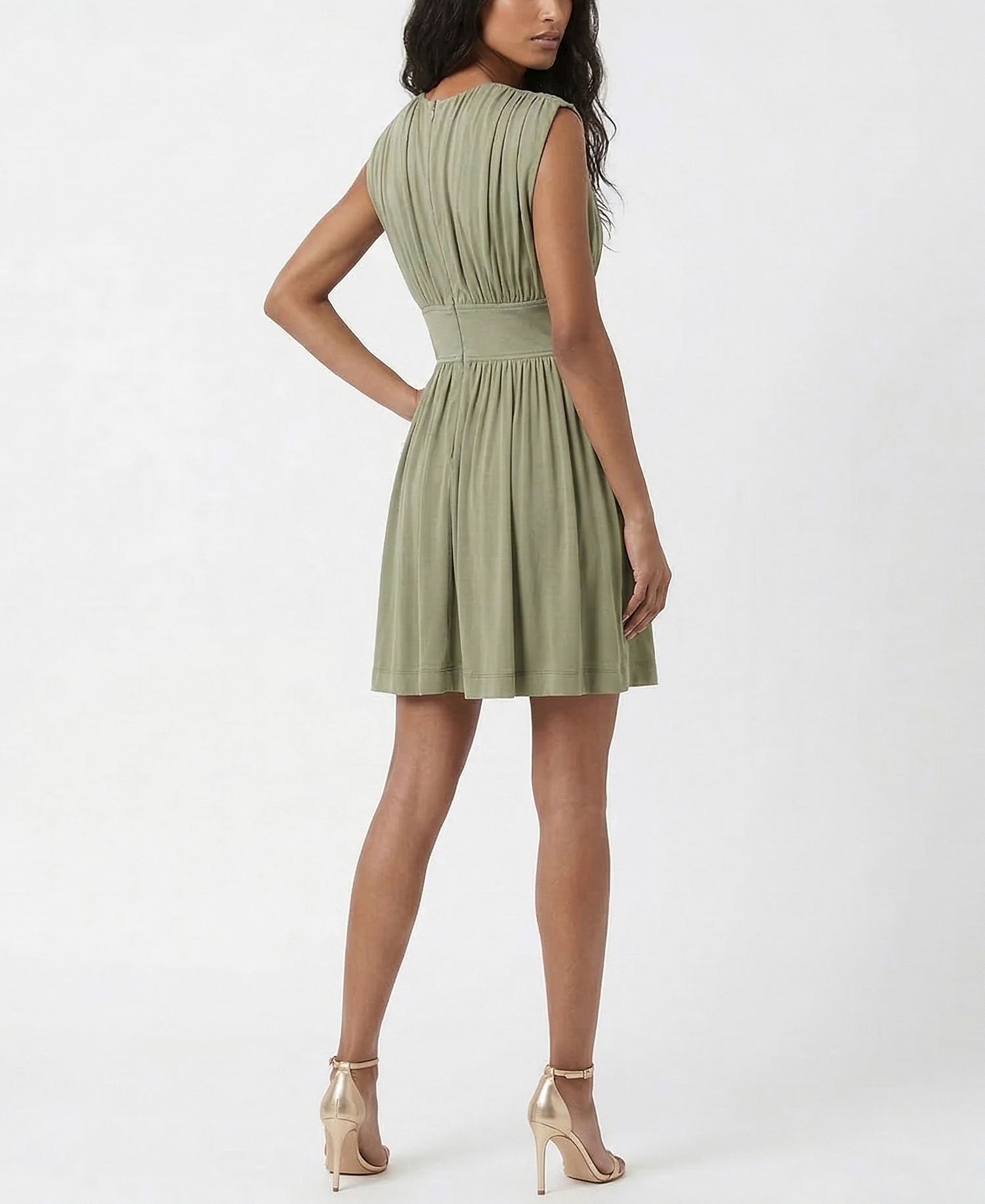 Women's Cinched Waist Ruched Crewneck Dress
