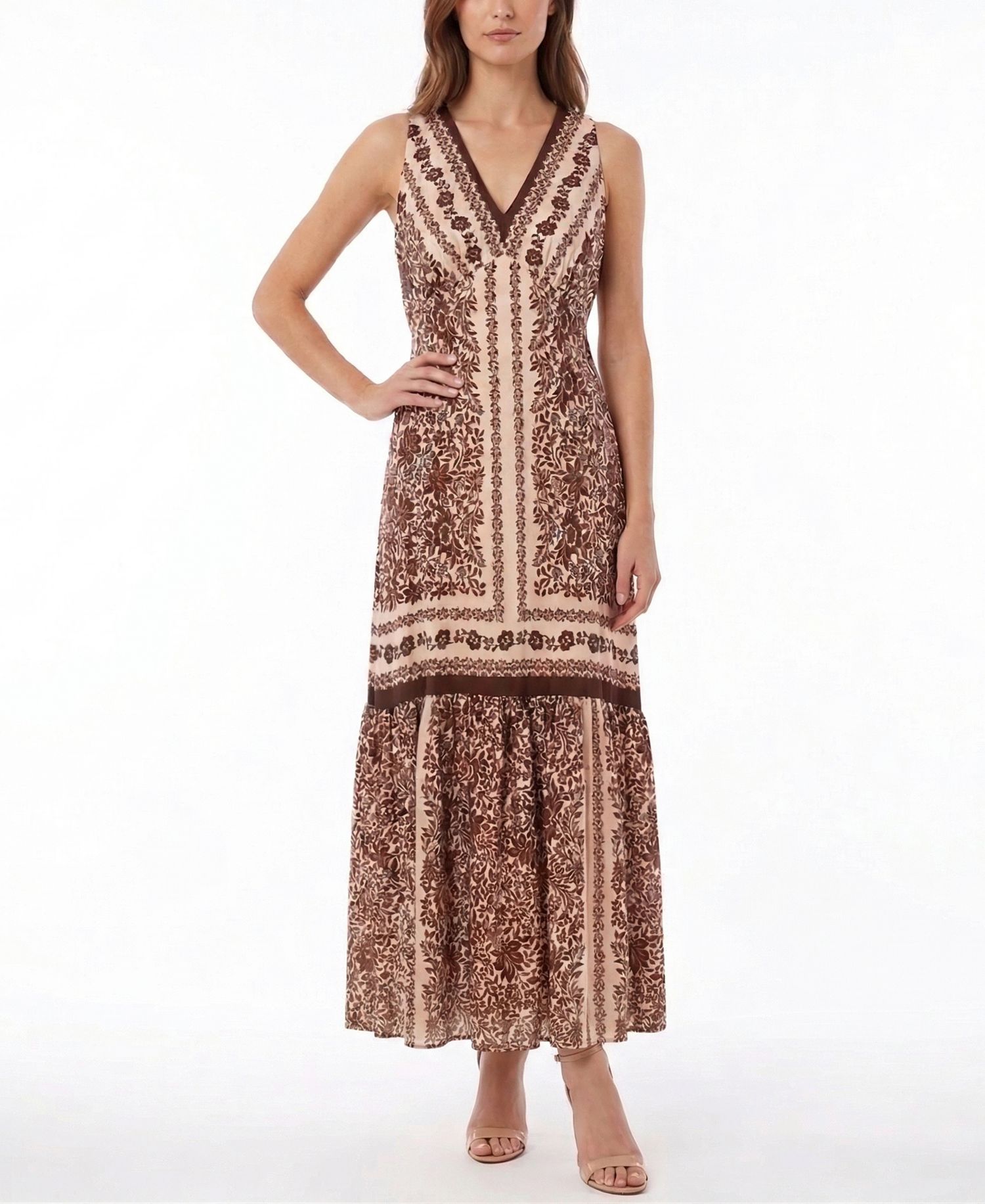 Women's Floral Print V-Neck Ruffle Hem Dress
