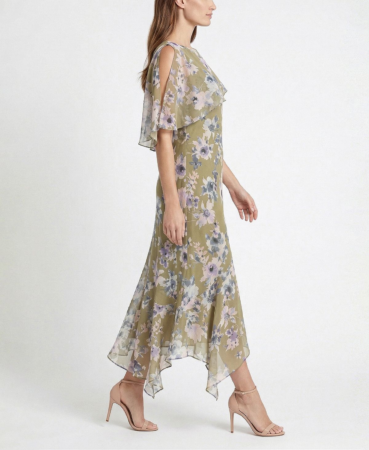 Taylor Women's Floral Print Capelet Fit & Flare Crewneck Dress view 2 — MAYCSS fashion products