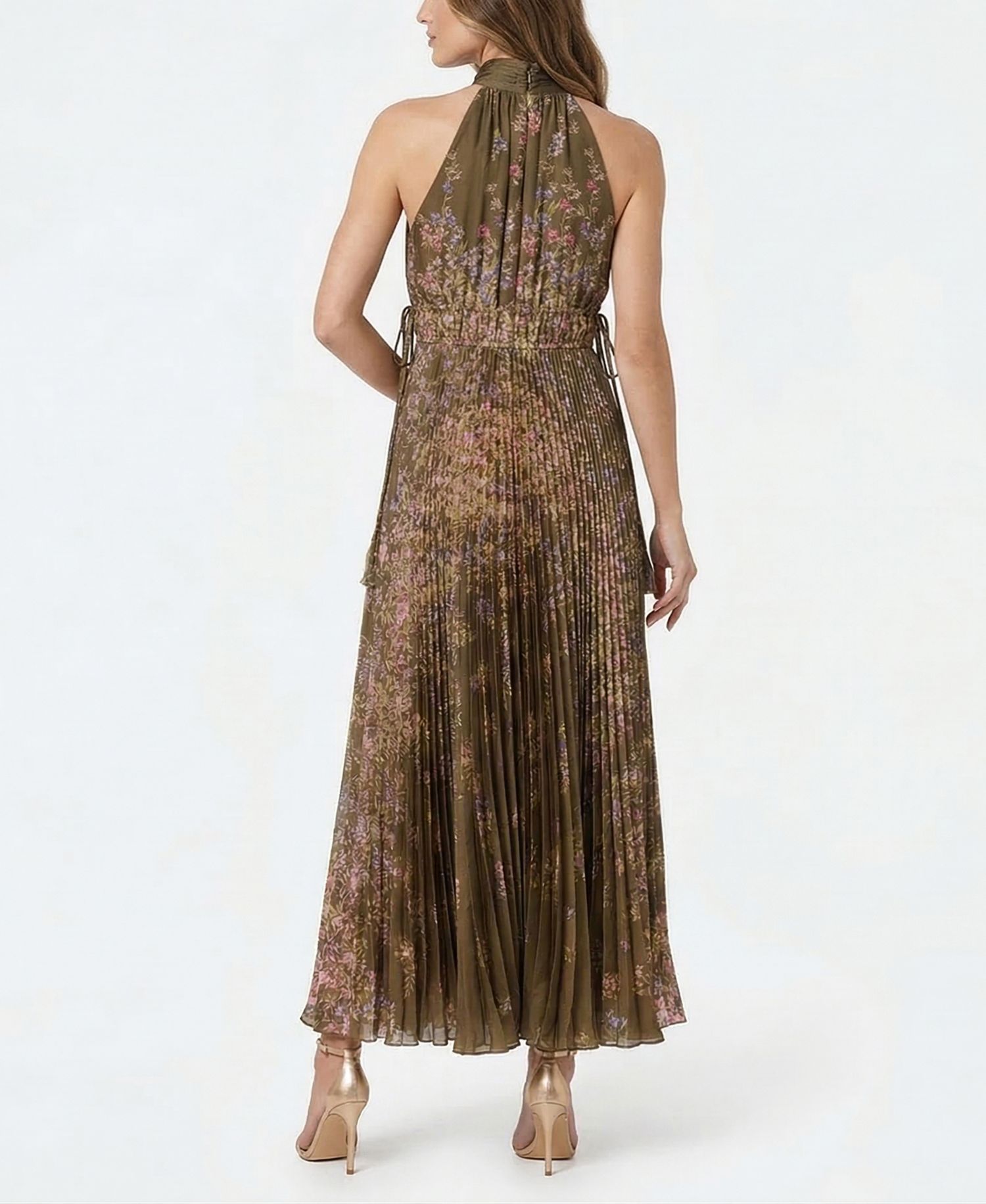 Women's Floral Pleated Mock Neck Dress