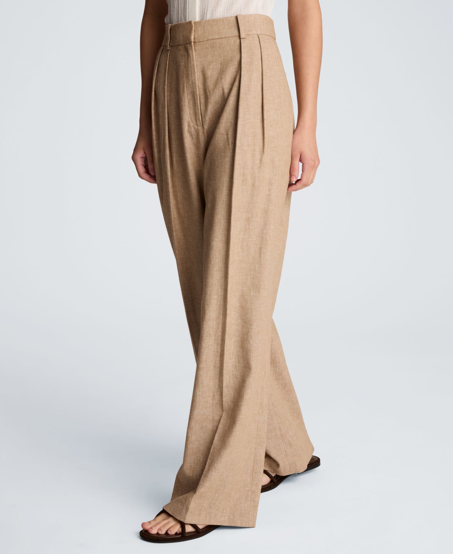 Women's Double Pleat Wide Leg Linen Blend Pants
