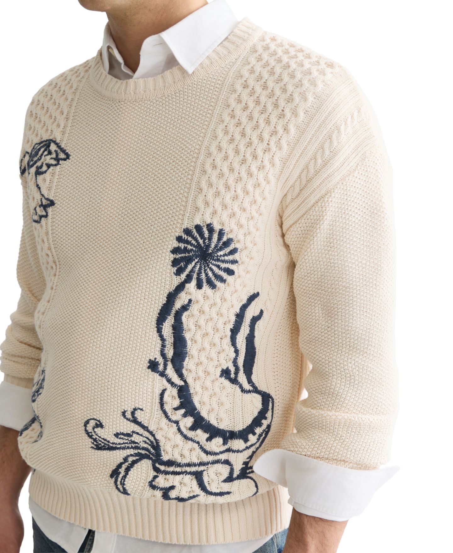 Мужской свитер SCOTCH & SODA Embroidered Pullover, цвет: Сливочный — фото 3