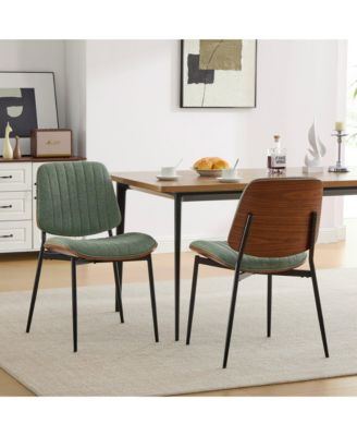 Mid Century Modern Dining Chairs with Upholstered Seat Bentwood Back and Metal Legs Set of 2