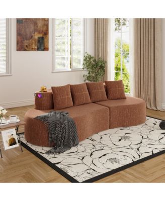 Modern 3-Seater Curved Modular Sofa, Half Moon Shaped Chenille Couch with Dual Cup Holders and Storage Side Pockets for Home Use