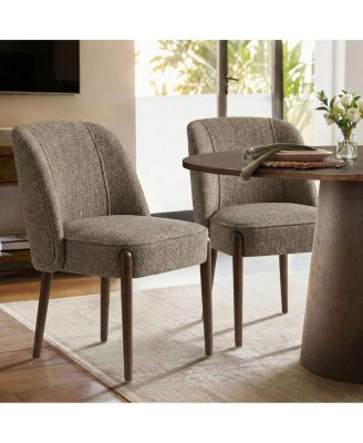 Soft Fabric Dining Chairs Set of 2, Solid Wood Legs, Thick Seat