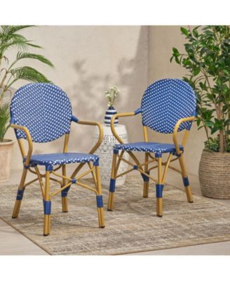 French Style Outdoor Accent Chairs with Rattan and Bamboo Print Aluminum Frame(Set of 2