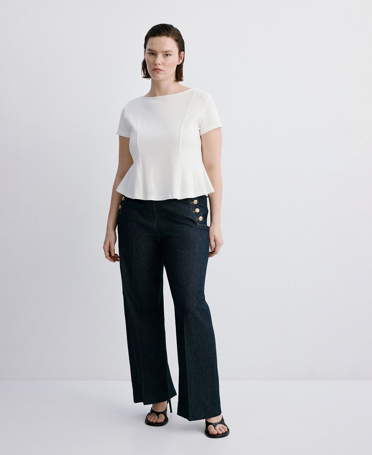 Mango Women's Side Buttons Wide-Leg Jeans view 4 — MAYCSS fashion products