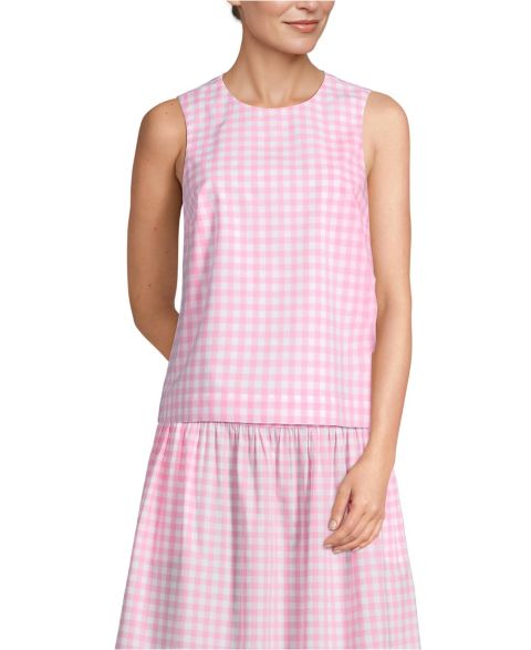 Женский топ Lands' End Poplin Sleeveless Shell, цвет: Розовый в мелкую клетку