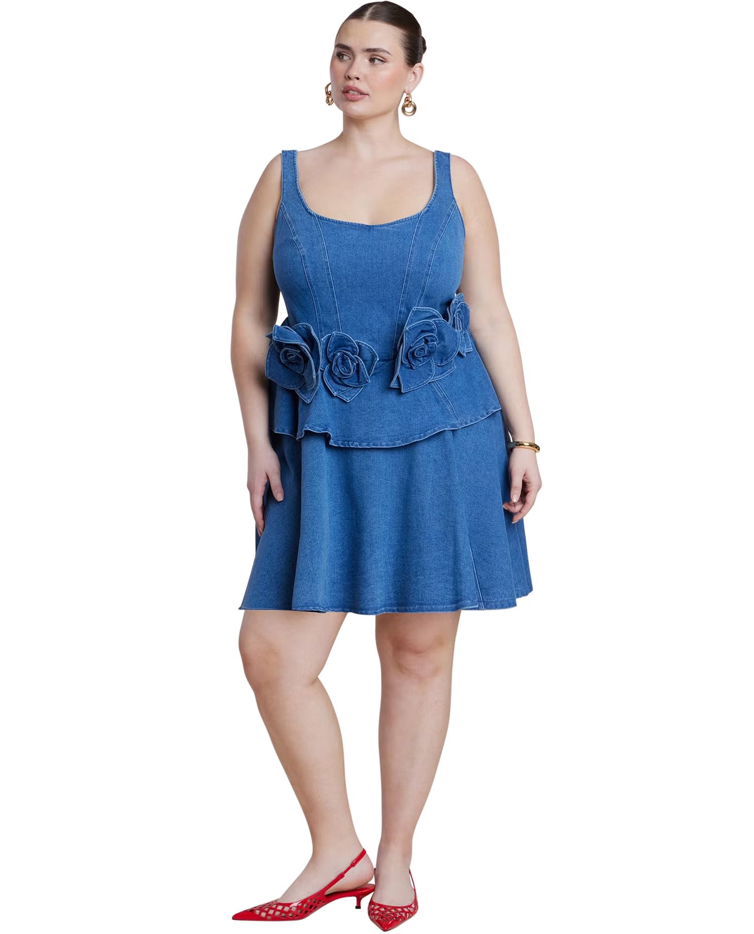Women's Denim Flower Applique Mini Dress