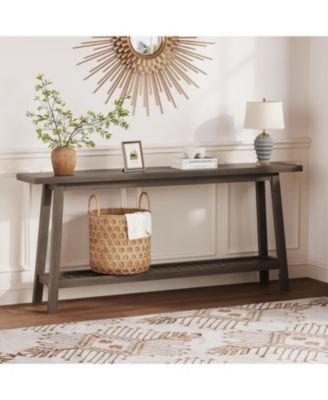70.9 Inch Console Table, 2-Tier Narrow Sofa Table Behind Couch, Extra Long Entryway Table for Hallway, Industrial Farmhouse Entry Table