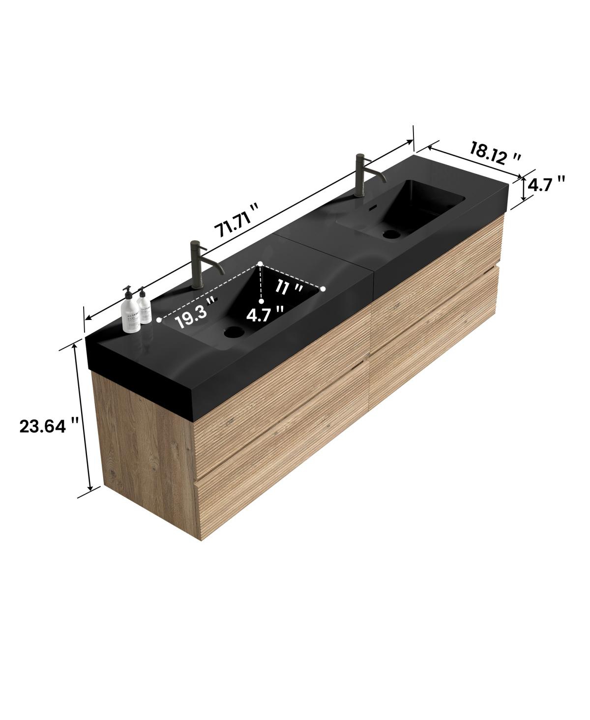 Sillysis Mid-Century Modern Bathroom Vanity with Double Drawers, Quartz Basin