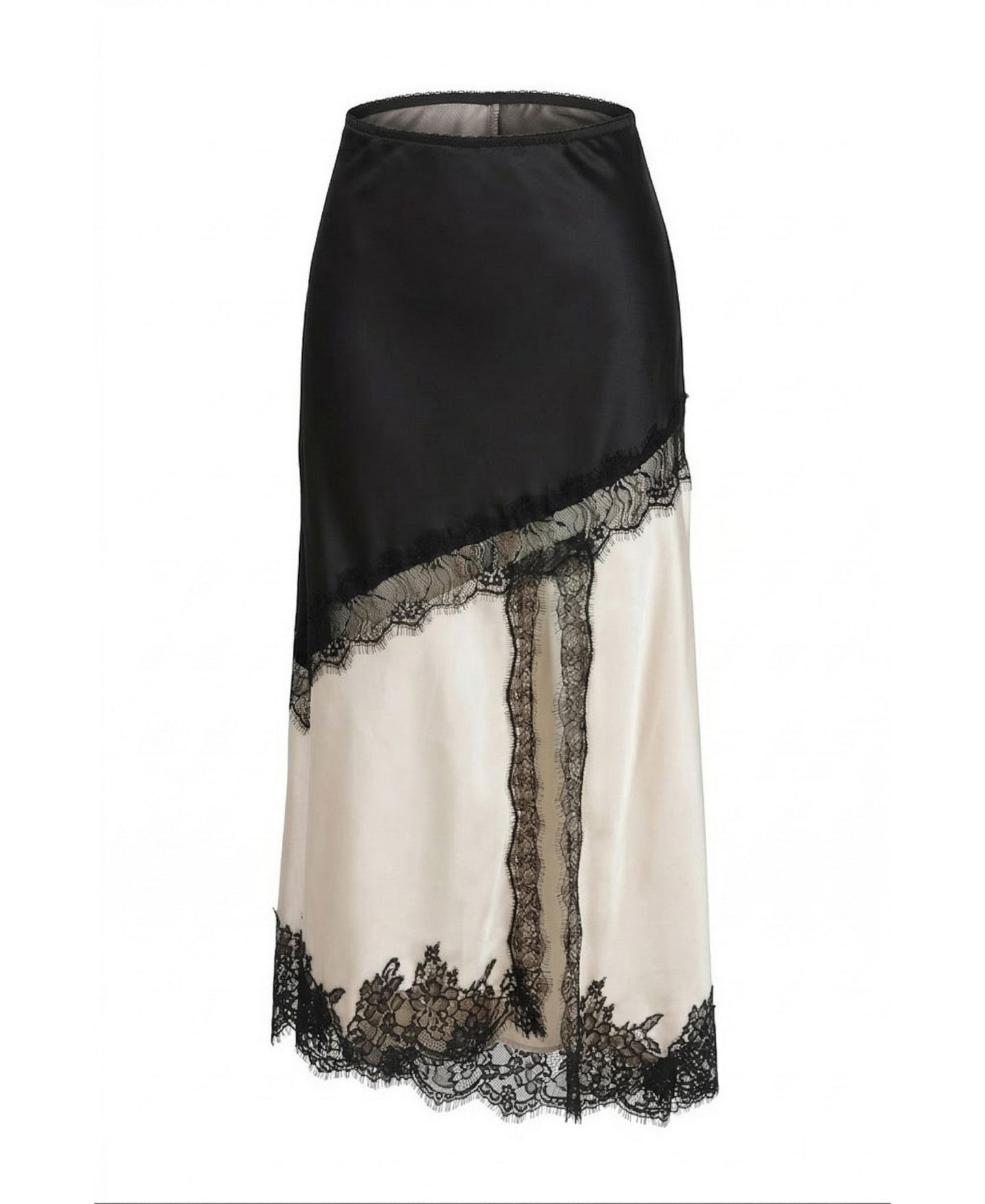 Женская юбка Modenaire Lace-Trim Asymmetric Satin Midi, цвет: Бежевый — фото 6