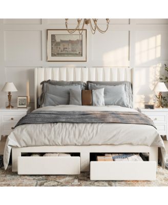Bed Frame with 2 Storage Drawers, Velvet Upholstered Platform Bed, No Box Spring Needed, Noise Free, Easy Assembly