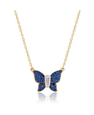 Pave Cubic Zirconia Tapered Baguette Butterfly Necklace Sterling Silver