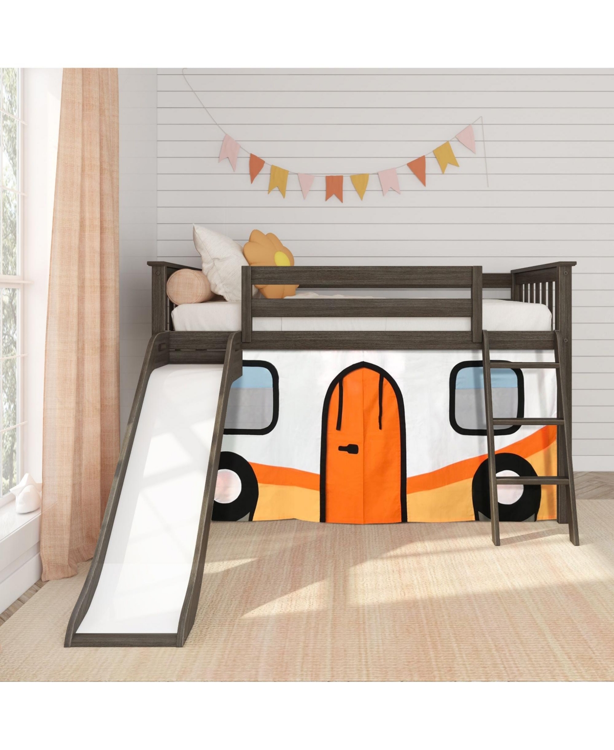 Max & Lily Low Loft With Easy Slide and Camper Van Curtain