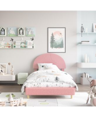 Modern Boucle Upholstered Kids Bed Frame - Arch Headboard, Wooden Slats, No Box Early Season Needed, Easy Assembly, Bedroom Furniture