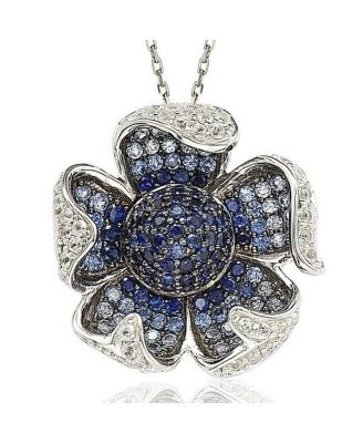 Sterling Silver Pave Sapphire Flower Pendant