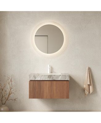 30" Italian Style Bathroom Vanity with Sintered Stone Top, Wall Mounted Floating Cabinet, Soft Close Drawer and Doors