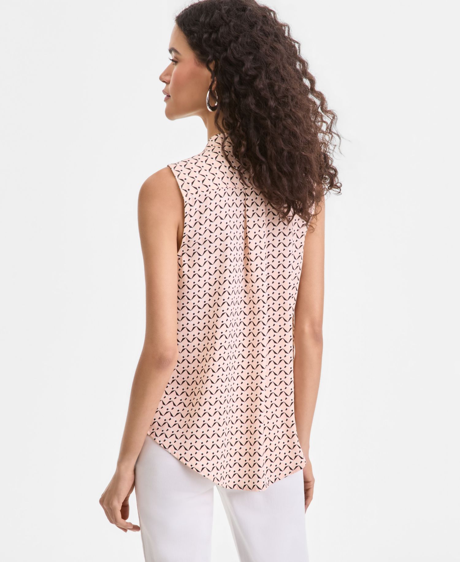 Women's Sleeveless Printed Faux-Wrap Blouse