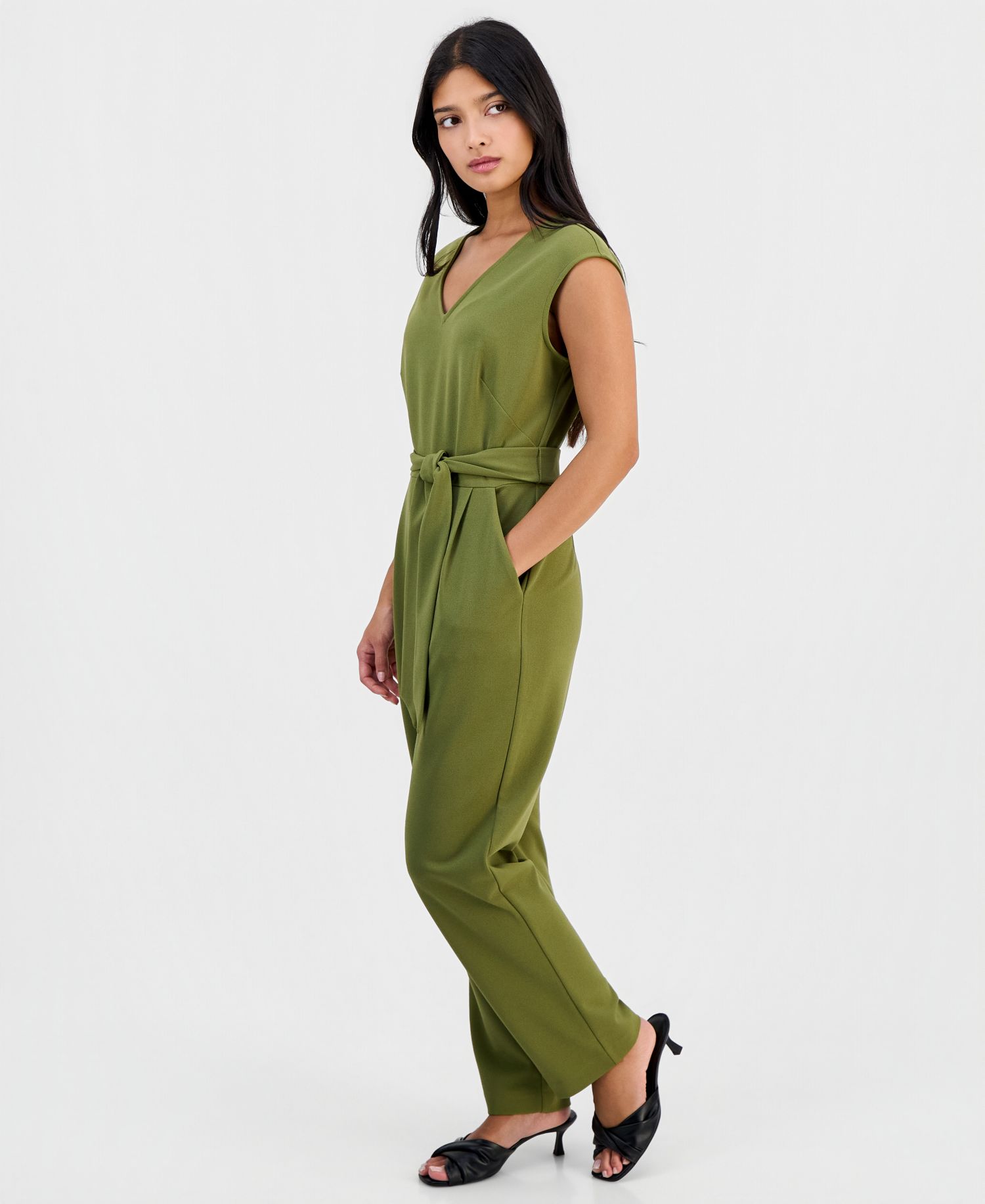 Petite Belted V-Neck Jumpsuit
