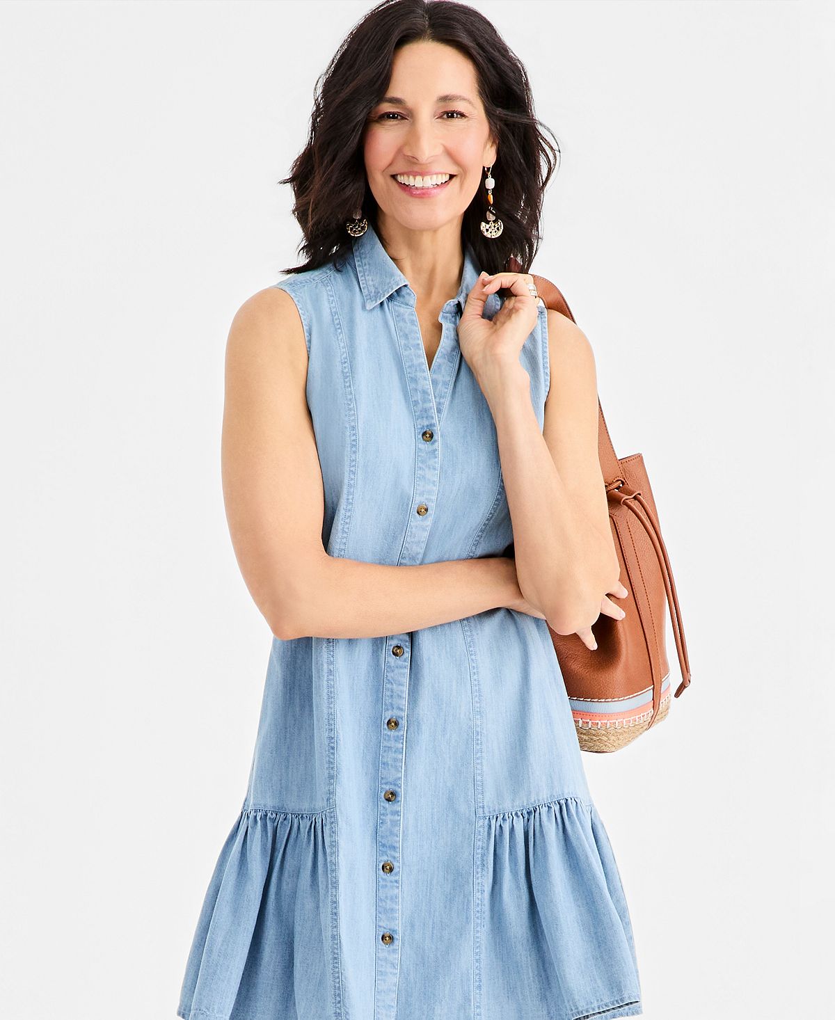 Style & Co Women's Cotton Chambray Sleeveless Dress, Macy's Exclusive view 2 — MAYCSS fashion products