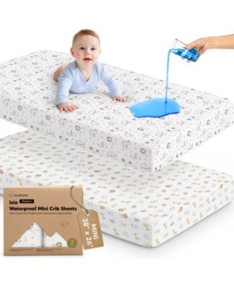2pk Isla Waterproof Mini Crib Sheets for Boy, Girl, Soft Pack and Play Sheets for Graco Pack and Play Mattress