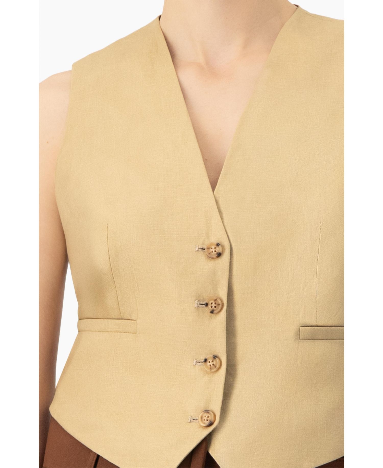 Women's Linen Vest with Faux Pockets