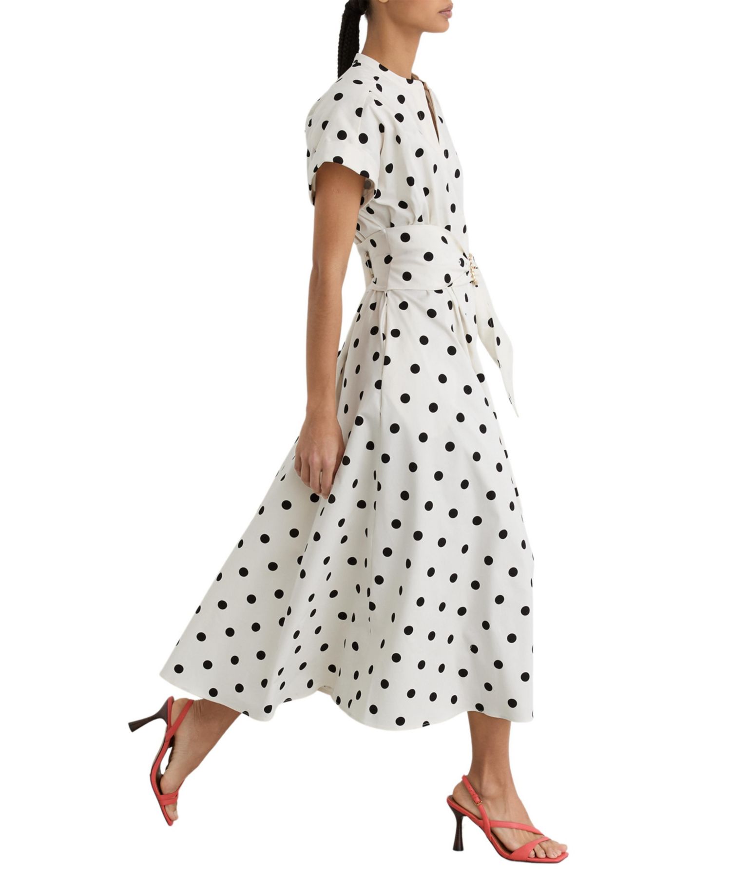 Women's Sawyer Cotton Polka-Dot Belted Midi Dress with Stretch
