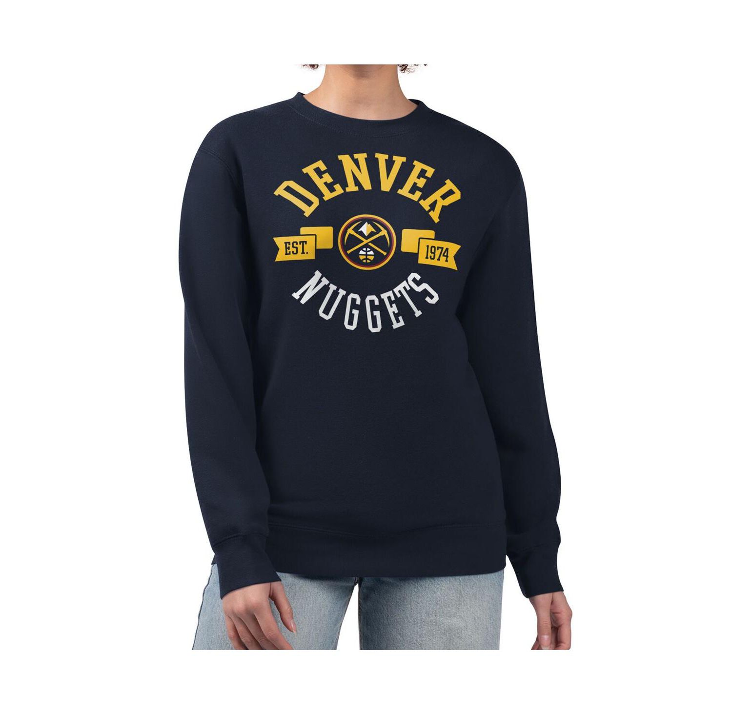 Women's Navy Denver Nuggets Large Team Logo Graphic Fleece Pullover Sweatshirt