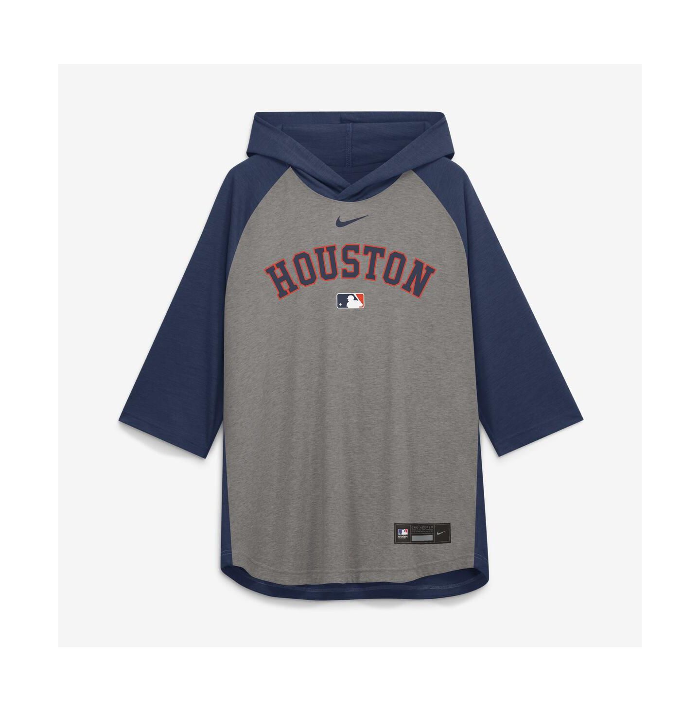 Мужская футболка Nike Gray Houston Astros Authentic Collection Flux Dri-FIT Raglan 3/4-Sleeve Hooded — фото 4