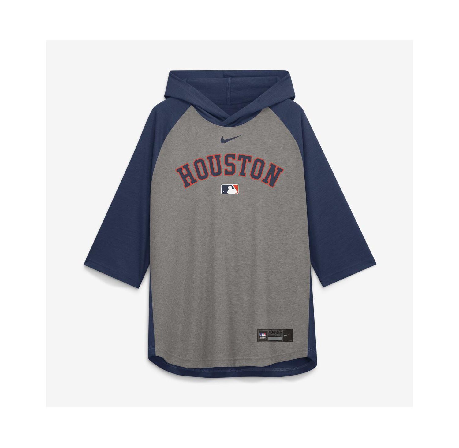 Men's Gray Houston Astros Authentic Collection Flux Dri-FIT Raglan 3/4-Sleeve Hooded T-Shirt