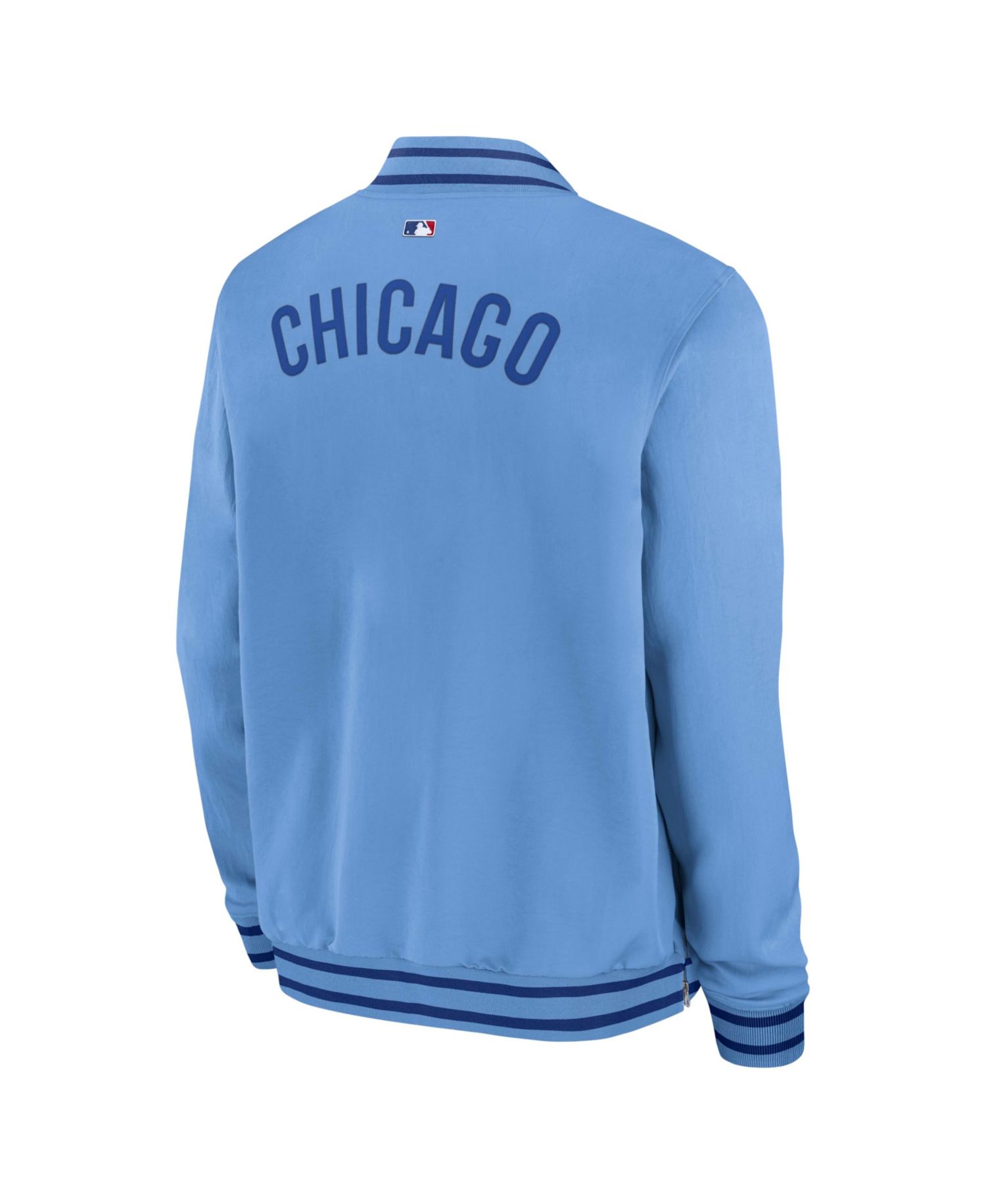 Men's Light Blue Chicago Cubs Authentic Collection Dugout Relaxed Full-Zip Bomber Jacket